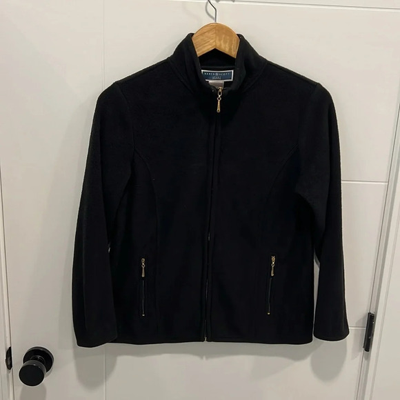 Karen Scott black fleece zip  up size small - Picture 2 of 10